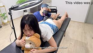 the cute petite asian girl seduces her tattoo artist, getting horny and bent over for doggystyle sex