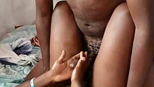 This ebony slut jerks her boyfriends big black cock.