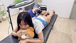 the cute petite asian girl seduces her tattoo artist, getting horny and bent over for doggystyle sex