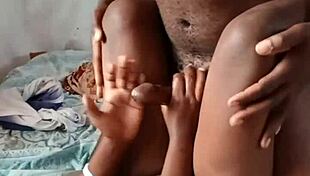 This ebony slut jerks her boyfriends big black cock.