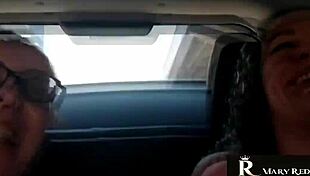 natasha sub sparks a wild chat in the car, flashing and talking with the redhead milf.
