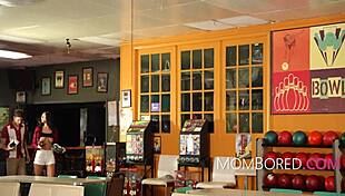 Stepmom and stepdaughter free use fucking in bowling alley group threesome