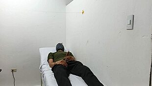 the kinky doctor strokes his cock in the office, getting all worked up.