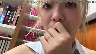 Asian Girl Masturbates In Library While Someone Reads Right Next To Her Clip