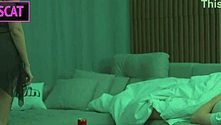 step son touches step mom's chest in shared bed, then she rides him cowgirl next day