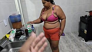 Stepmother Teaches Stepson in the Kitchen.