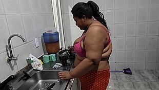 Stepmother Teaches Stepson in the Kitchen.