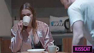 step son touches step mom's chest in shared bed, then she rides him cowgirl next day