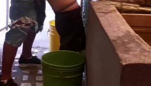 my cousin fucks my ass until he cums inside while i wash clothes