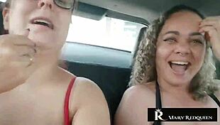 natasha sub sparks a wild chat in the car, flashing and talking with the redhead milf.