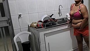 Stepmother Teaches Stepson in the Kitchen.