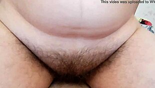 Hairy Mature Milf Rides Cock with Her Chubby Ass and Fat Legs Spread Wide