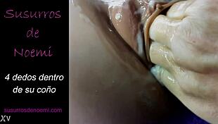 Four fingers penetrate her wet pussy during intense masturbation