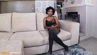 Amateur ebony babe with big tits gives sloppy deepthroat and reverse cowgirl POV