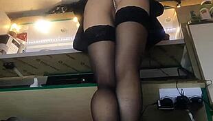 Sexy Milf With Long Legs And Big Pussy Lips Serves Guests In Mini Skirt Despite Winter Cold?