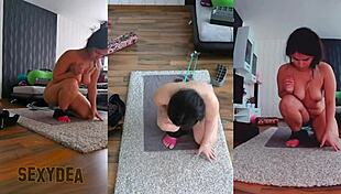 Flexing and stretching naked in yoga 😍