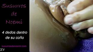 Four fingers penetrate her wet pussy during intense masturbation