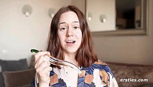 Anca bends over for a deep dildo insertion into her shaved pussy