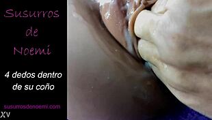 Four fingers penetrate her wet pussy during intense masturbation