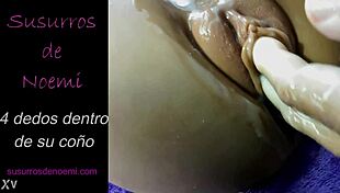 Four fingers penetrate her wet pussy during intense masturbation