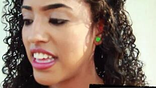 Curly haired latina college girl sucks big black cock in public park