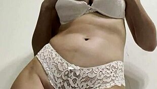 Hot Wife In White Lingerie Fucks Pussy With Big Dildo