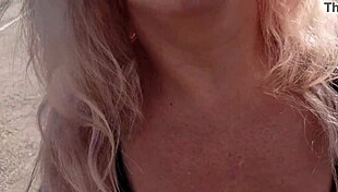 a fat latina milf with striking blue eyes gets bent over for doggystyle sex on the street, taking cum in mouth