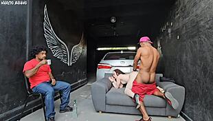 friend's girlfriend dances close, notices hard cock, fucks in front of cuckold