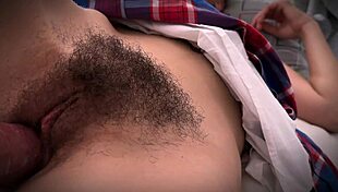 Stepdad discovers my hairy dripping pussy under the upskirt skirt