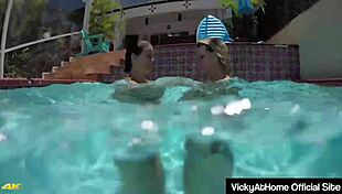 Bikini cougars vicky vette and rachel storms scissoring at the pool