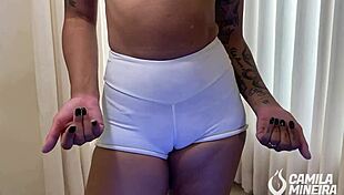 Try these tight shorts while I guide you to cum on my big cock.