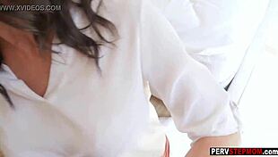 cougar milf stepmom quiets stepsons big cock with her mouth