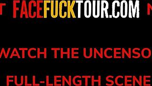 That hot big tits redhead babe is getting deep throated rough by a hung dominant stud