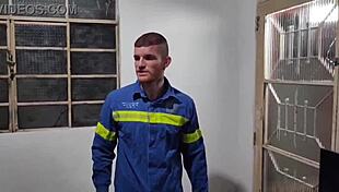 Naughty electrician pleasures the married woman with oral after completing the service.