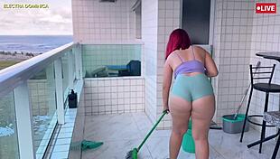 hired this naughty maid in mini shorts to excite me, she came on strong in pov fetish