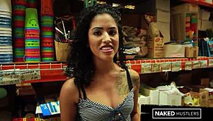 Curly haired latina college girl sucks big black cock in public park