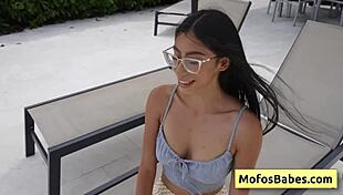 petite brunette teen 18+ suck and swallow fat dick near the outdoor pool - sona bella jmac