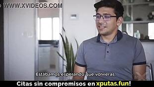 two beauties enjoy a threesome with spanish sub in homemade group fun.