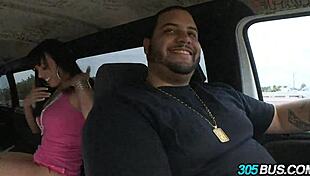 Thick babe screams loving that big cock on the bus!