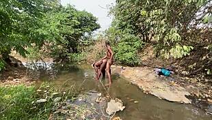 Curvy Brown Skinned Ebony At The Stream