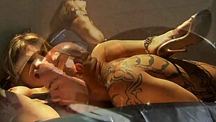 In golden high heels milf licked and fucked monster cock