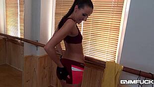 athletic brunette adriana brill fucks and masturbates in gym pov