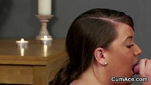 peculiar peach feels overwhelming ecstasy from facial cumshot, gulping cream