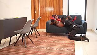 When the boss is out, the ebony gets her big ass fucked by long dick in the office