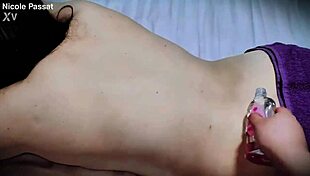 pov nicole gets her thick body and hairy pussy all greased up for fun