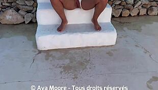 jolie squirts everywhere in front of neighbors while sucking huge cock for cum on tits