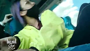 horny girlfriend gives him oral sex on a bus to bogota