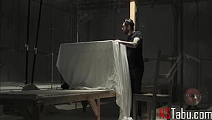 Punishing a blonde sex slave for being too horny - misha mynx tommy pistol. Bound in cage, deepthroat and spanking rough.