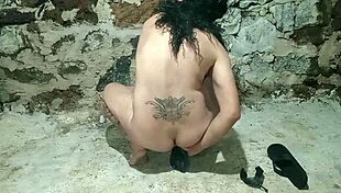 Flip-flop in ass stretching ladyboy gaping