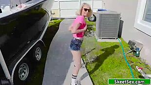 Petite blonde, why are you fucking that big cock for cash in this sex for cash scene?